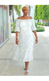 MARISSA OLIVIA KOLLYNS- Printed Elastic Neck Puff Sleeve Dress