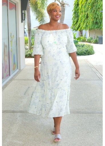 MARISSA OLIVIA KOLLYNS- Printed Elastic Neck Puff Sleeve Dress