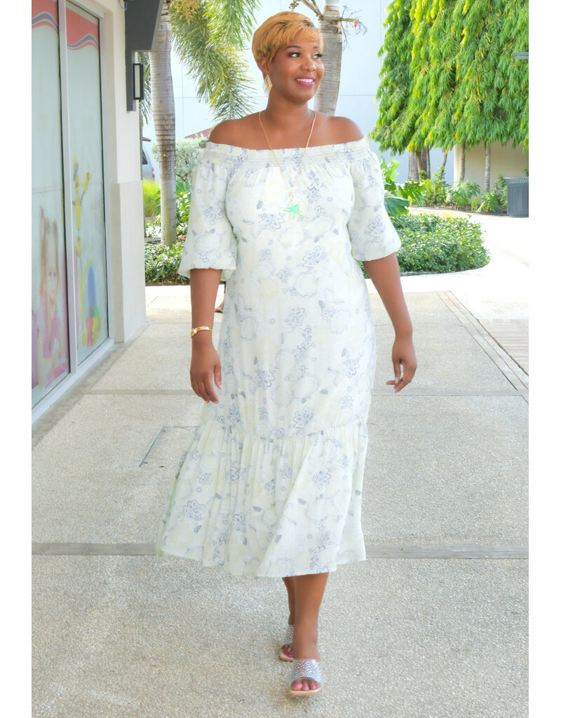 MARISSA OLIVIA KOLLYNS- Printed Elastic Neck Puff Sleeve Dress