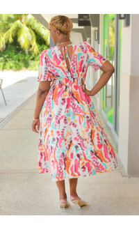 GETS KRITA- Printed Elastic Waist Dress with V Neck