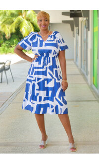 MLLE Gabrielle KYNLEE- Printed V Neck Elastic Waist with Puff Sleeve