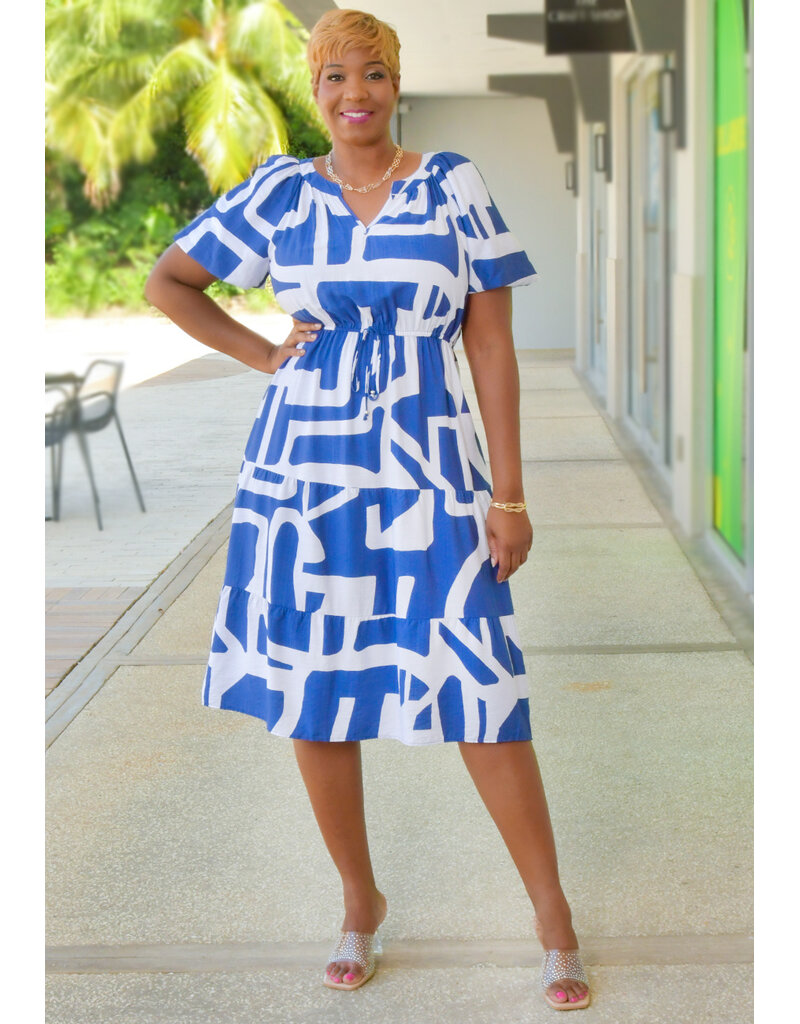 MLLE Gabrielle KYNLEE- Printed V Neck Elastic Waist with Puff Sleeve