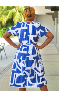 MLLE Gabrielle KYNLEE- Printed V Neck Elastic Waist with Puff Sleeve