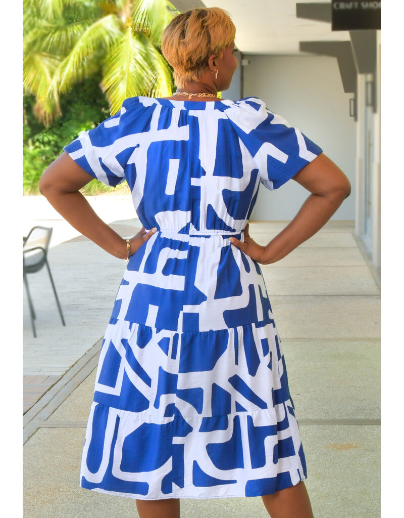 MLLE Gabrielle KYNLEE- Printed V Neck Elastic Waist with Puff Sleeve