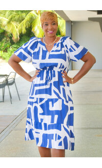 MLLE Gabrielle KYNLEE- Printed V Neck Elastic Waist with Puff Sleeve