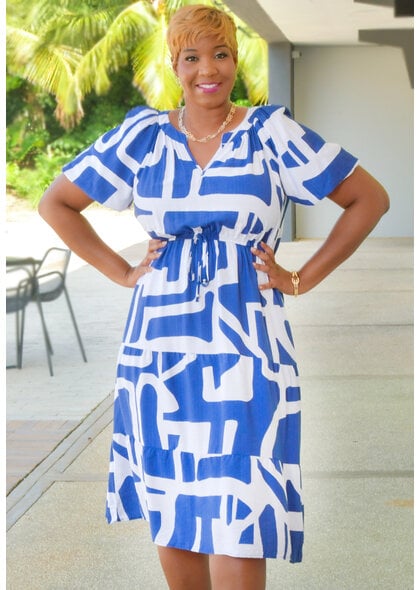 MLLE Gabrielle KYNLEE- Printed V Neck Elastic Waist with Puff Sleeve