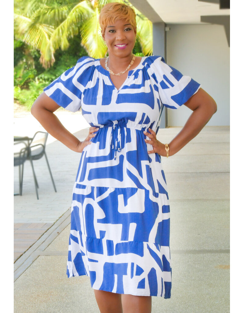 MLLE Gabrielle KYNLEE- Printed V Neck Elastic Waist with Puff Sleeve