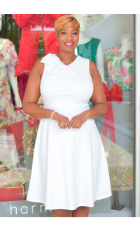 GLAMOUR RALK- Solid Flare Dress with Bow On 1 Shoulder