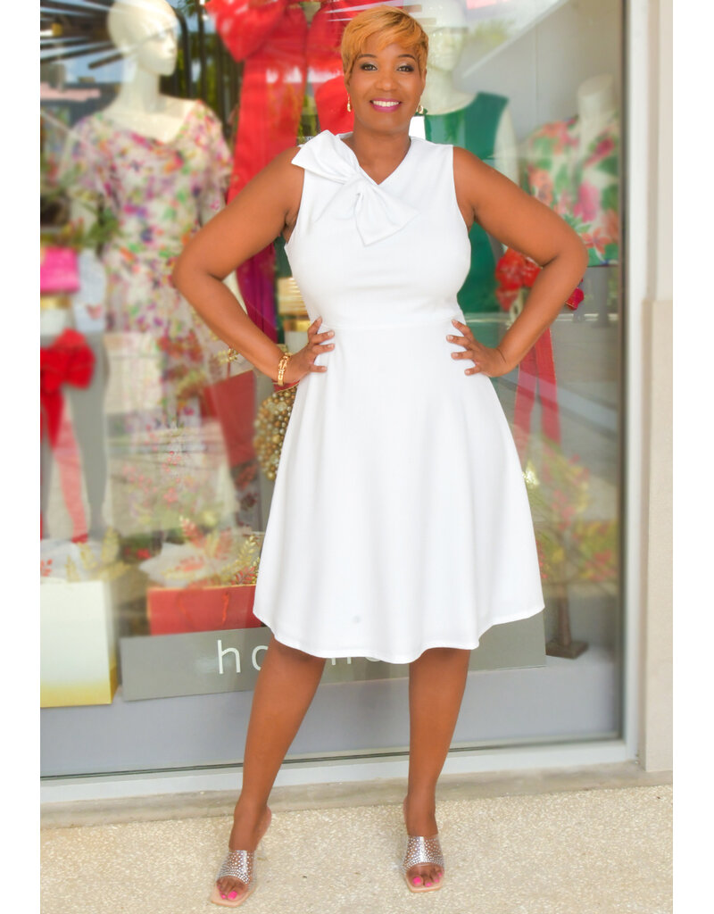 GLAMOUR RALK- Solid Flare Dress with Bow On 1 Shoulder