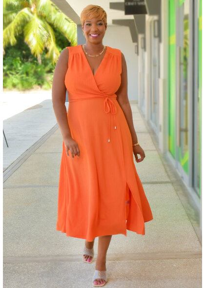 GLAMOUR ROAN- Solid Armhole Dress with Band