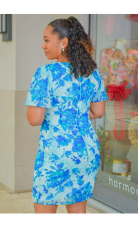 FIVA- Floral Puff Sleeve with Pleated Waist