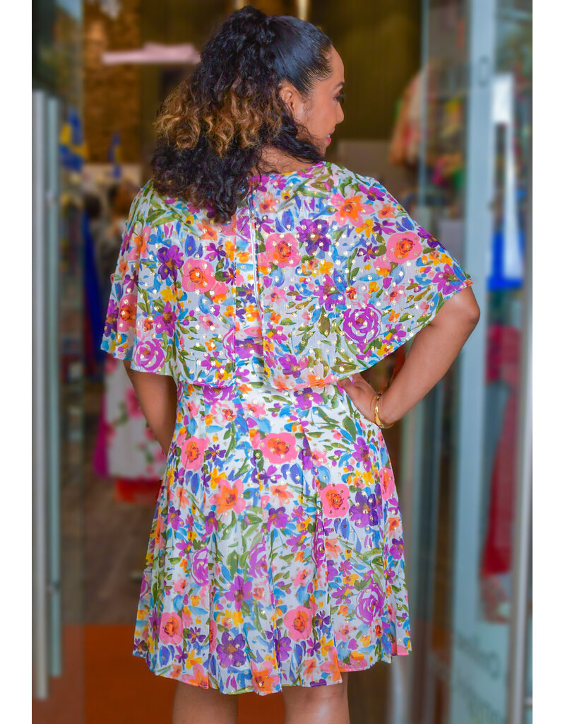 Maison Tara FIJAN- Foil Floral Print Cape Dress