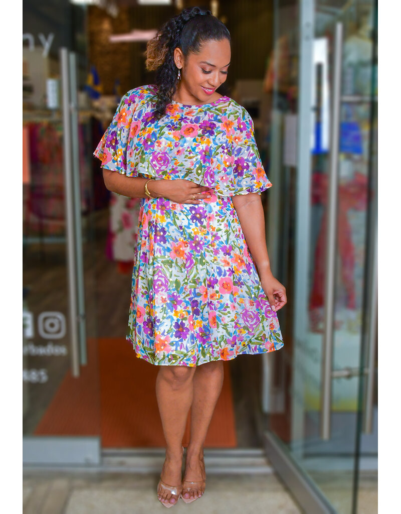 Maison Tara FIJAN- Foil Floral Print Cape Dress