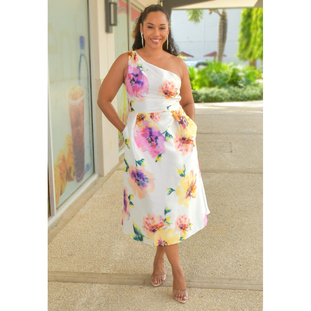 HANDY- Floral Print One Shoulder Dress