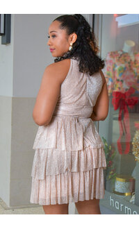 MALIK- Glitter Hi Neck Dress with Shutter Bottom