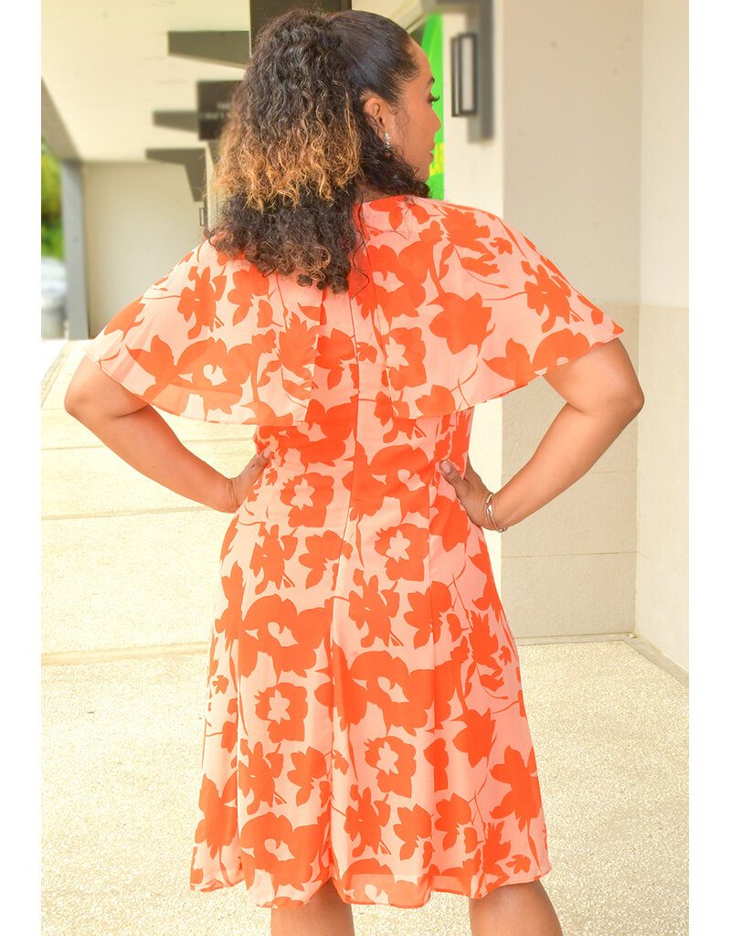 FIJAN- Floral Print Dress with Cape