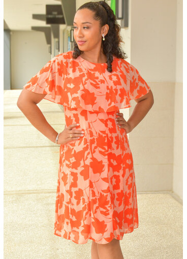 FIJAN- Floral Print Dress with Cape