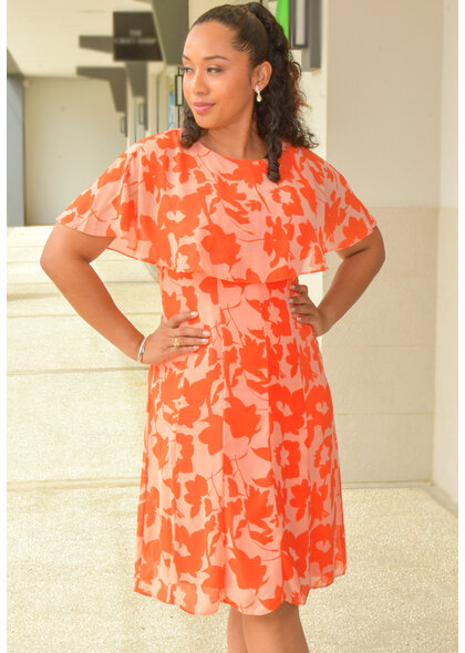 FIJAN- Floral Print Dress with Cape