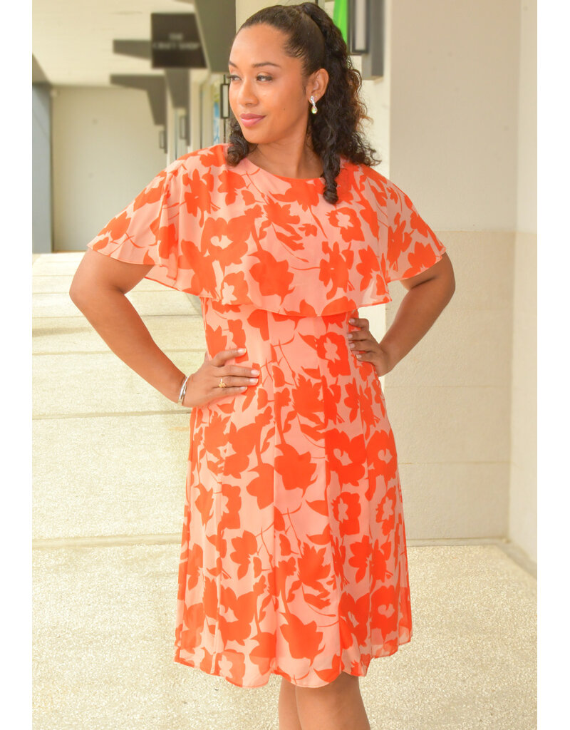 FIJAN- Floral Print Dress with Cape