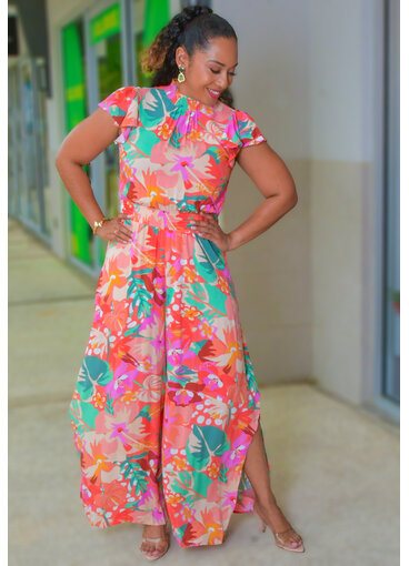 MSK KEMUEL- Floral Elastic Neck Jumper with Frill Sleeves