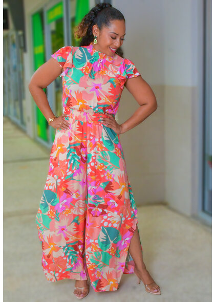 MSK KEMUEL- Floral Elastic Neck Jumper with Frill Sleeves