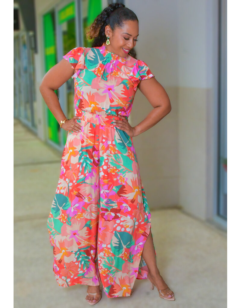 MSK KEMUEL- Floral Elastic Neck Jumper with Frill Sleeves