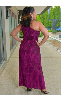 YARSON- Long One Shoulder Dress with Shimmer