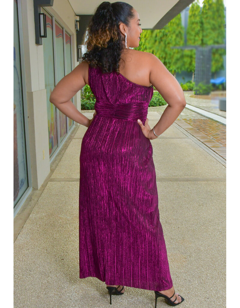 YARSON- Long One Shoulder Dress with Shimmer