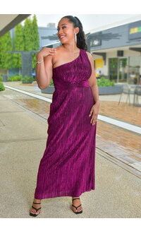 YARSON- Long One Shoulder Dress with Shimmer