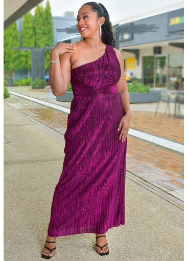 YARSON- Long One Shoulder Dress with Shimmer