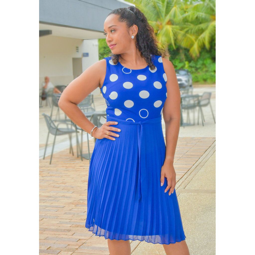 ROBE- Circle Print Dress with Steam Pleat Bottom