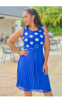 Peach Velvet ROBE- Circle Print Dress with Steam Pleat Bottom