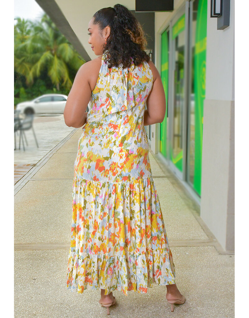 MSK KOTTA- Long Hi Neck Foil Print Dress