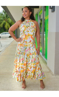 MSK KOTTA- Long Hi Neck Foil Print Dress