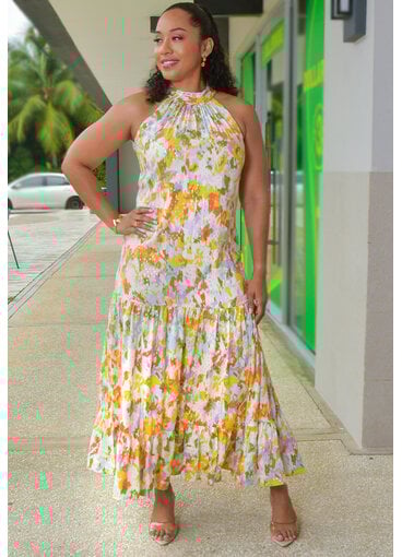 MSK KOTTA- Long Hi Neck Foil Print Dress