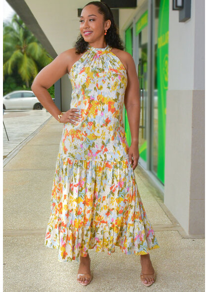 MSK KOTTA- Long Hi Neck Foil Print Dress