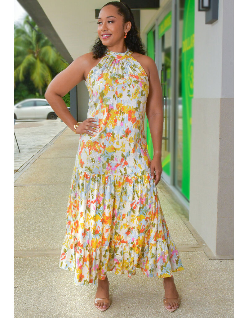 MSK KOTTA- Long Hi Neck Foil Print Dress