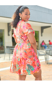 MSK KUMERI- Floral Frill Neck Puff Sleeve Dress