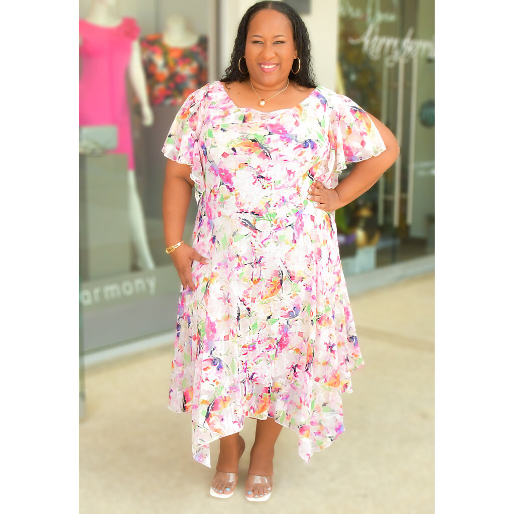 IKAL-Plus Size Printed Cowl Neck Dress
