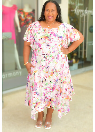Signature IKAL-Plus Size Printed Cowl Neck Dress