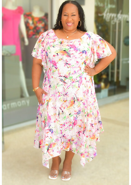 Signature IKAL-Plus Size Printed Cowl Neck Dress