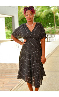 FALIQ- Polka Dot Dress with Cape Sleeves