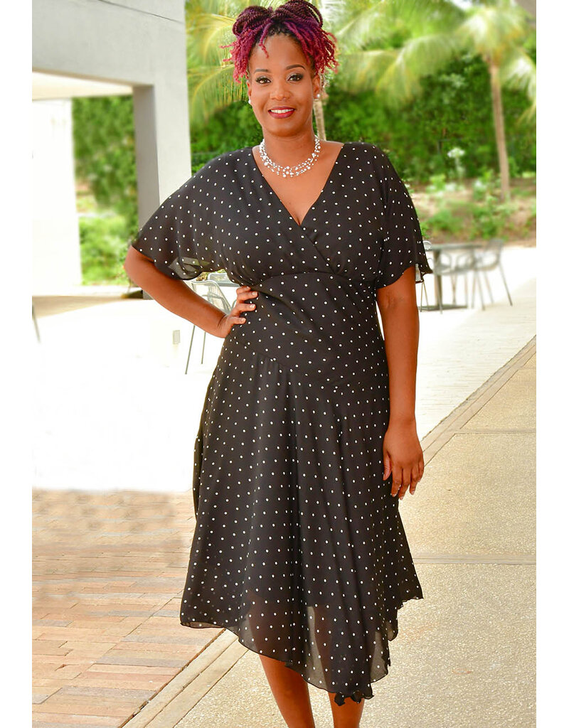 FALIQ- Polka Dot Dress with Cape Sleeves