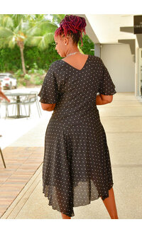 FALIQ- Polka Dot Dress with Cape Sleeves