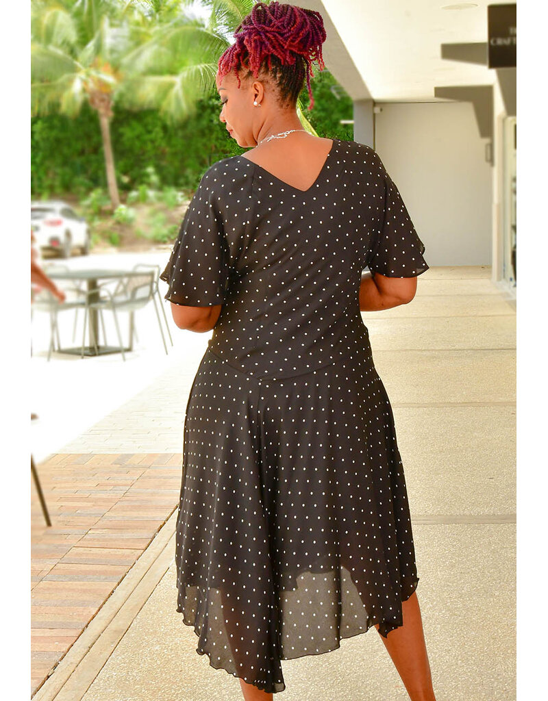 FALIQ- Polka Dot Dress with Cape Sleeves