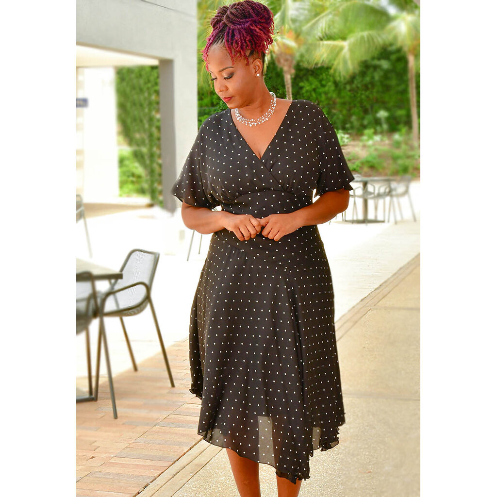 FALIQ- Polka Dot Dress with Cape Sleeves