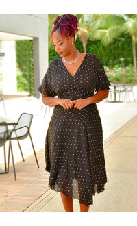 FALIQ- Polka Dot Dress with Cape Sleeves