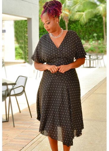 FALIQ- Polka Dot Dress with Cape Sleeves