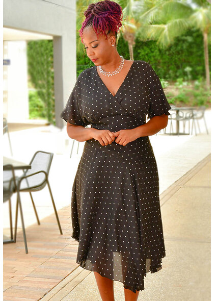 FALIQ- Polka Dot Dress with Cape Sleeves