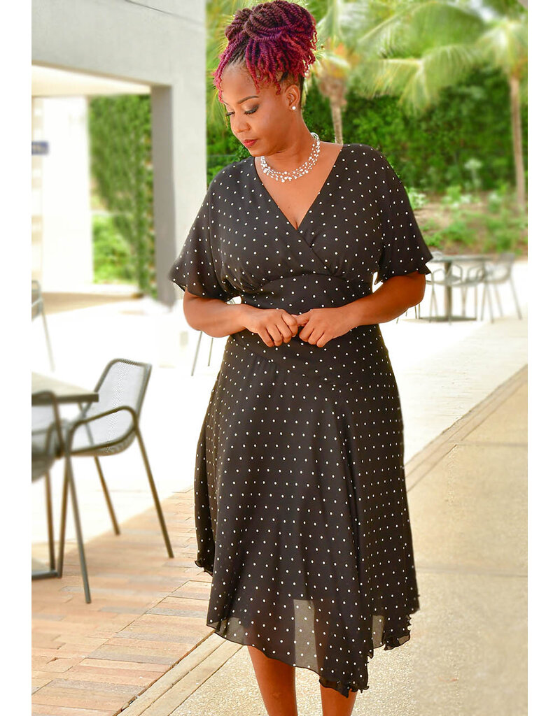 FALIQ- Polka Dot Dress with Cape Sleeves